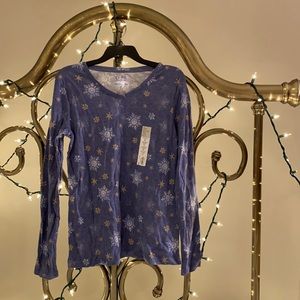 Croft and Barrow Classic Tee- Blue with Snowflakes